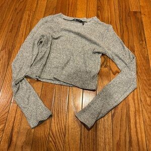 Zara long sleeve grey cropped ribbed shirt sz M